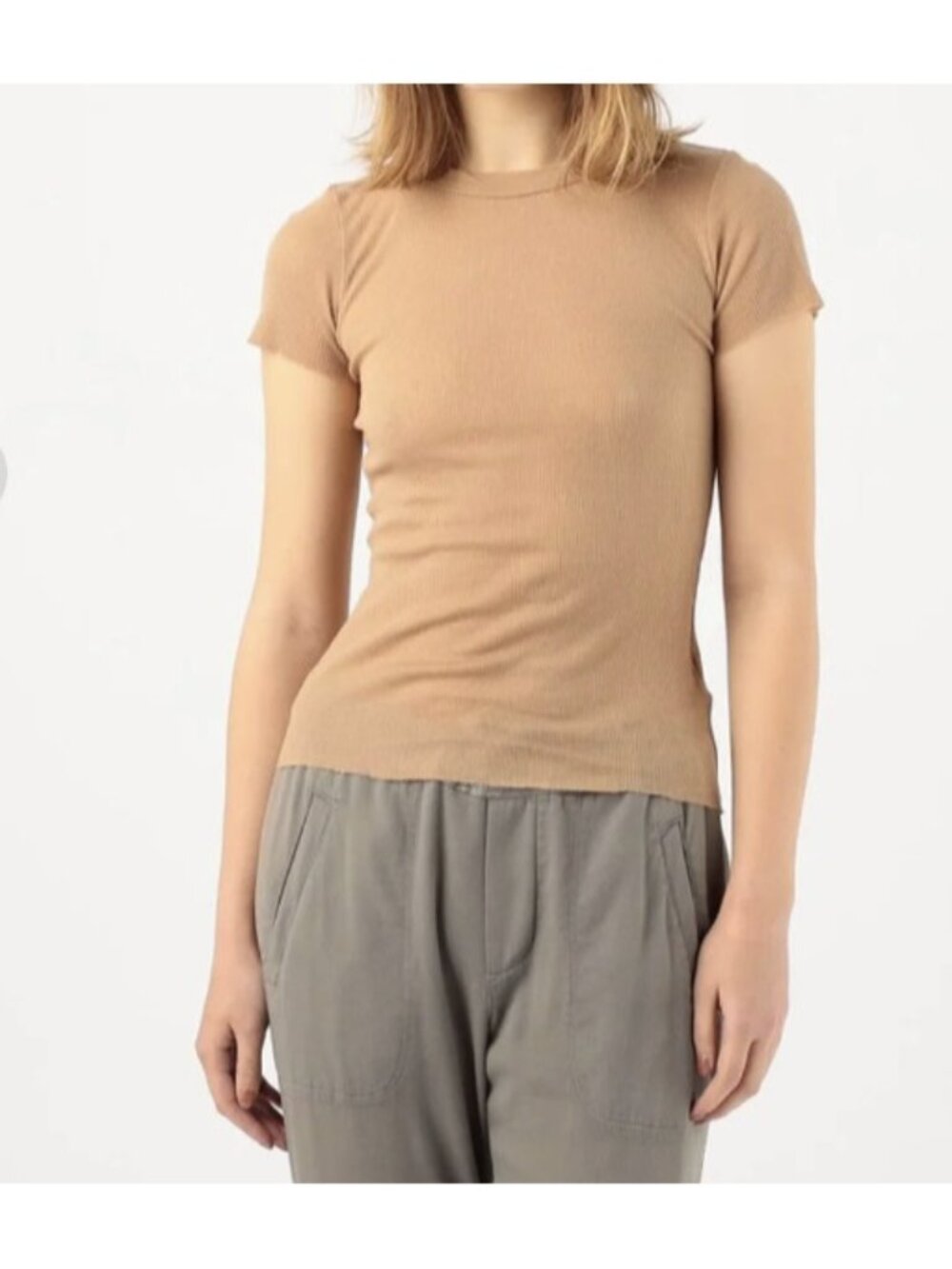 *** James Perse Cotton Cashmere Blend Rib Crew Neck Tee Almond ( 1 )
